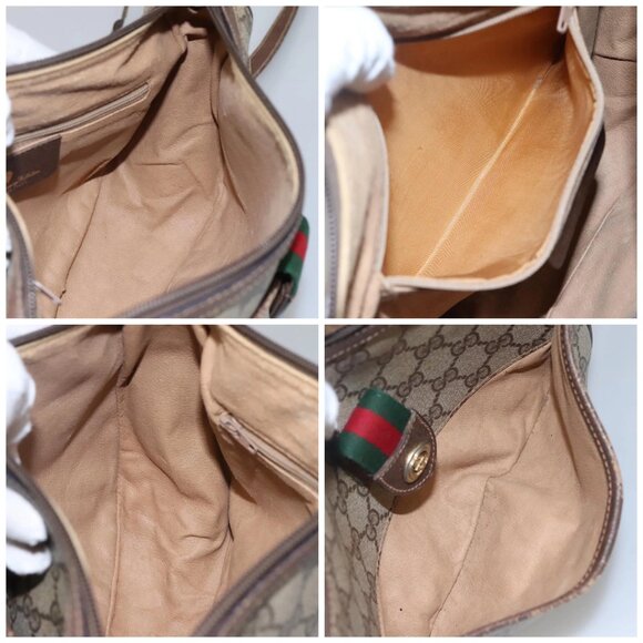 GUCCI GG Supreme Web Sherry Line Shoulder Bag PVC Beige Gold Auth KD211 - Picture 15 of 16